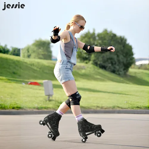 Miniatura 4 de jessie Patines de ruedas para exteriores para mujeres y adultos, con ruedas iluminadas, patines quad negros para hombres, jóvenes, niños y niñas