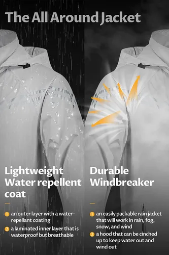 Miniatura 5 de CREATMO US Abrigos de lluvia impermeables para hombre, chaqueta de ciclismo reflectante con capucha extraíble