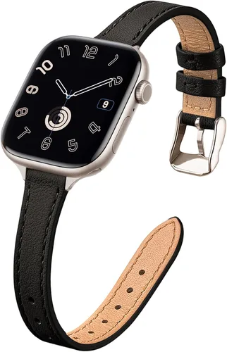 Miniatura 21 de STIROLL - Correa delgada de cuero para reloj inteligente, compatible con Apple Watch de 38, 40, 41, 42, 44, 45 y 49 mm, correa de cuero de grano