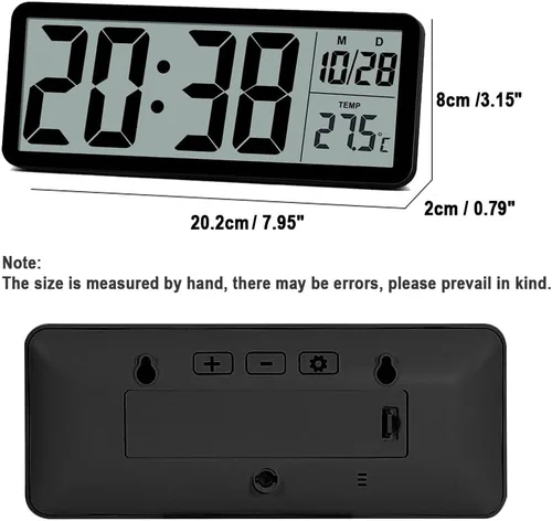 Miniatura 6 de Reloj de pared digital grande de 8.5 pulgadas, funciona con batería o enchufe, reloj digital LCD con pantalla grande con hora, fecha y temperatura