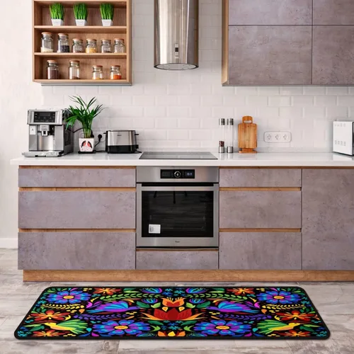 Miniatura 5 de Alfombras de cocina con diseño floral de pájaros mexicanos para interiores y exteriores, antideslizantes, alfombra de pasillo, alfombra