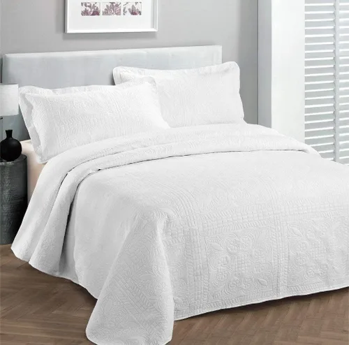 Colección Fancy Juego de Colcha de Lujo con Sobrecama y Cubierta de Cama con Relieve Sólido Blanco Nuevo Tamaño Extra Grande Full/Queen
