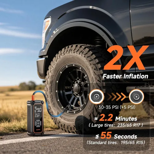 Miniatura 2 de OlarHike Compresor de aire portátil para inflado de neumáticos, inflado rápido, doble potencia, 6000 mAh y 12 V CC, bomba de aire inalámbrica