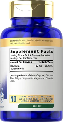 Miniatura 2 de Carlyle Vitamina B-2 400 mg 180 unidades Suplemento sin OMG, sin gluten Riboflavina B2