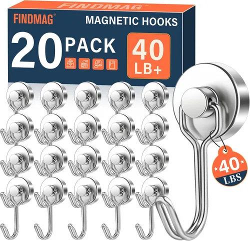 Miniatura 14 de FINDMAG Ganchos magnéticos giratorios de 60 libras, paquete de 4 ganchos magnéticos de neodimio resistentes, ganchos magnéticos fuertes para colgar
