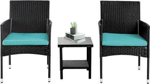 Miniatura 10 de PayLessHere Juego de 3 sillas de mimbre para patio, muebles de mimbre para exteriores, juego de bistró para patio trasero, porche, piscina, césped