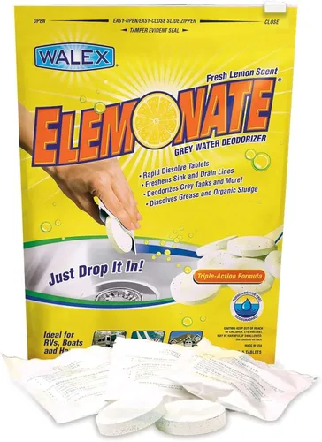Walex Elemonate - Desodorizador y ambientador de tanque de aguas grises, refresca las líneas de fregadero y drenaje, tabletas de rápida disolución