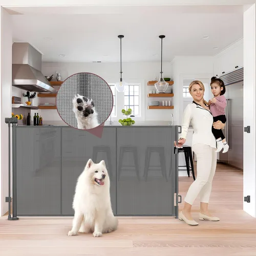Miniatura 8 de Puertas retráctiles extra altas reforzadas de 41 pulgadas para bebés, puerta retráctil extra ancha de 120 pulgadas con varillas de apoyo, puerta