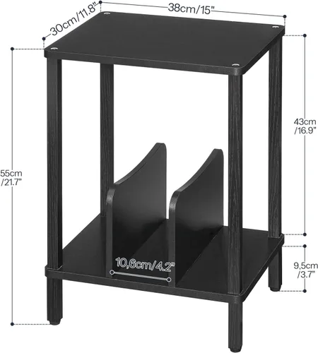 Miniatura 3 de HOOBRO BK05RS01 - Mesa auxiliar pequeña, soporte para tocadiscos de 2 niveles, soporte giratorio de vinilo con almacenamiento de hasta 100 álbumes