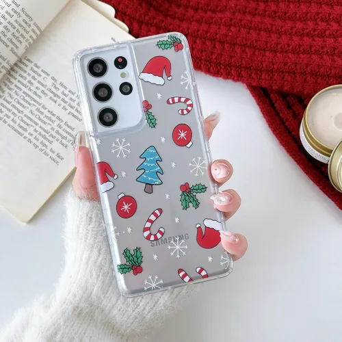 Miniatura 13 de RALEAVO Funda de Navidad transparente para Samsung Galaxy S22 Plus, bonita funda de vacaciones de invierno para mujeres, niñas y niños con sombreros