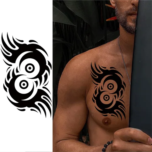 Miniatura 3 de Tatuaje temporal tribal para hombres adultos, tótem grande negro tribal tatuaje falso tribal, de larga duración, impermeable, a gran temperatura