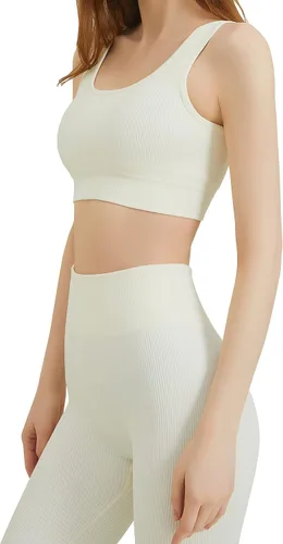 Miniatura 2 de Conjuntos de entrenamiento para mujer, 2 piezas, sin costuras, acanalados, de cintura alta, leggings de yoga, ropa de gimnasio, ropa activa