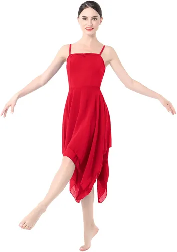 Miniatura 2 de ODASDO Disfraz de danza lírica para mujer, moderno, contemporáneo, de ballet, con tirantes delgados, vestido fluido de gasa
