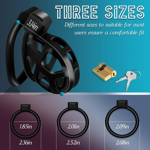 Miniatura 2 de Jaula de castidad masculina con dispositivo de castidad – Resina+ABS jaula de castidad para hombre Ejercicio de pene impreso en 3D negro engranaje