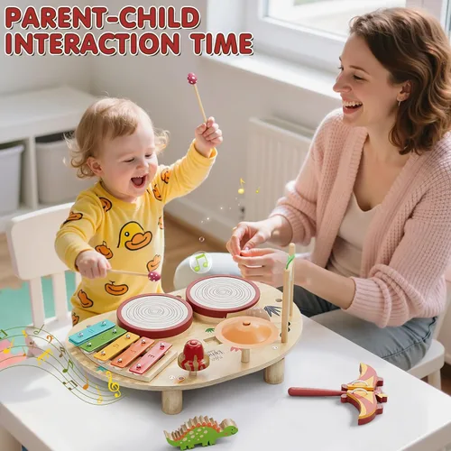 Miniatura 4 de Lehoo Castle Juego de batería para bebé, instrumentos musicales de madera, juguetes Montessori para niños pequeños de 1 a 3 años, juego de percusión