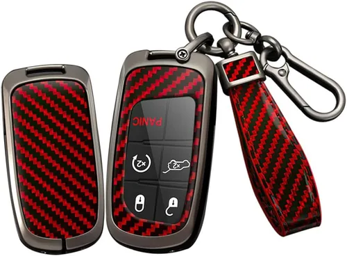 Miniatura 10 de SANRILY Funda para llavero inteligente con patrón de fibra de carbono, color negro, apta para Jeep Grand Cherokee Renegade para Chrysler 200 300