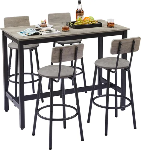 Miniatura 7 de Juego de 4 sillas de mesa de cocina, juego de mesa de comedor para 4 con taburetes de poliuretano, juego de comedor para 4, juego de cena de 5