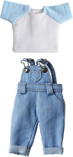 Miniatura 6 de Ropa de muñeca Bjd Ropa de moda Pantalones de mezclilla para OB11, GSC, 1/12bjd Ropa de muñeca Accesorios Pantalones+Camiseta (azul oscuro)