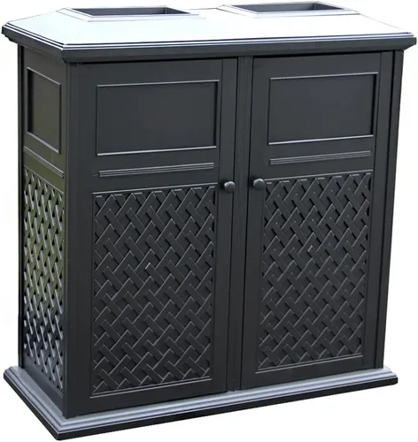 Bote de basura cilíndrico largo para exteriores, cubo de basura cilíndrico comercial de aluminio fundido con clasificación de cenicero, contenedor