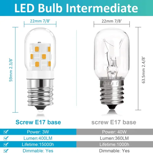 Miniatura 2 de Bombilla LED E17 para debajo del microondas sobre estufa de 125 V, 8206232A, equivalente a 40 W, base intermedia E17, bombilla regulable de 3 W