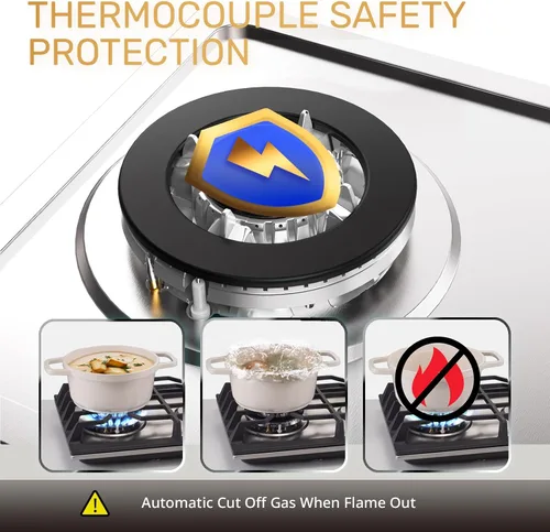 Miniatura 5 de TOPWISH Placa de cocina de gas de 12 pulgadas, estufa de propano con 2 quemadores sellados ITALY SABAF de 18,000 BTU, NG/LPG, estufa convertible
