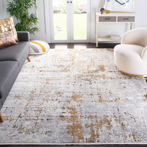 Miniatura 13 de SAFAVIEH Shivan Collection - Alfombra decorativa de 2 pies 2 pulgadas x 4 pies, gris y dorado, diseño abstracto moderno, no desprende pelusa
