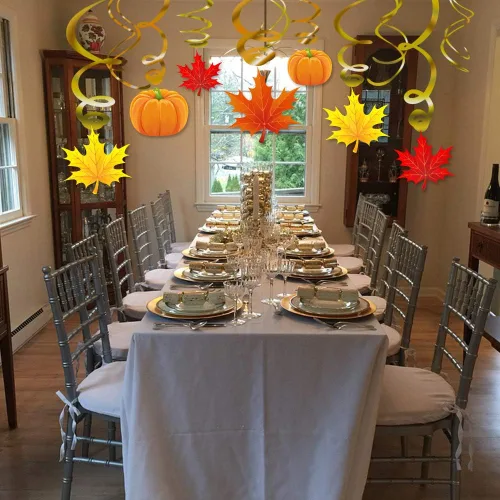 Miniatura 6 de Decoraciones colgantes de remolinos de Acción de Gracias, suministros de fiesta temática de otoño de calabaza y hoja de arce, no requiere bricolaje