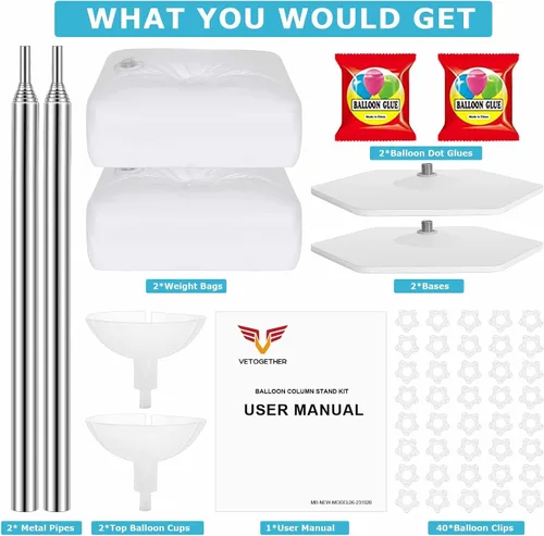 Miniatura 6 de Juego de 2 soportes de columna de globos para piso, kit de soporte de torre de globos actualizado 2025 con base pesada, soporte de globo de metal