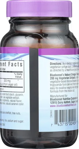 Miniatura 3 de Bluebonnet Cápsulas blandas vegetarianas naturales Omega-3 DHA vegetarianas, 200 mg, 60 unidades ('743715009097)