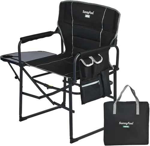 Miniatura 22 de SUNNYFEEL Silla de Director de Camping de Gran Tamaño, Sillas Plegables Portátiles para Césped para Adultos de Servicio Pesado con Mesa Lateral
