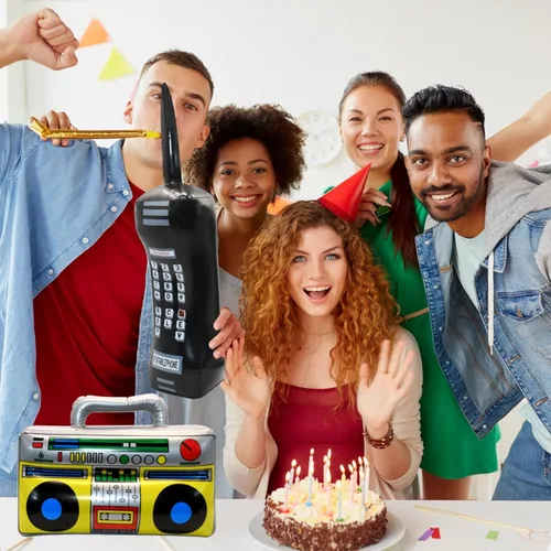 Miniatura 7 de 5 piezas de radio inflable Boombox teléfono móvil inflable de los años 80 y 90 decoraciones de fiesta accesorios de fotos para decoraciones