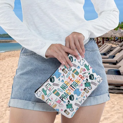 Miniatura 4 de WZMPA Bolsa de cosméticos para enfermeras practicantes, regalo médico NP, bolsa con cremallera de maquillaje de graduación para apreciación