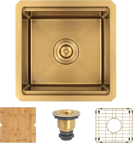 Miniatura 20 de Fregadero de barra de montaje inferior, fregadero de barra dorada de 15 pulgadas, fregadero de cocina de 15 x 15 x 9 pulgadas, fregadero de cocina