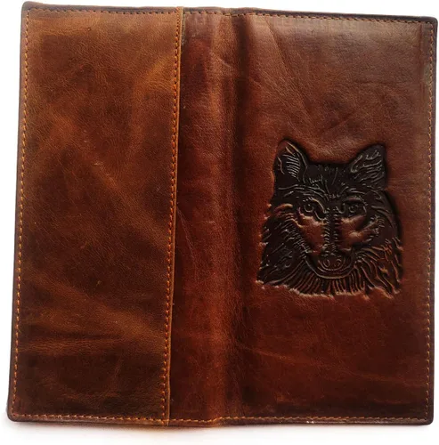 Miniatura 96 de Hombres Cool Eagle Wolf Caballo Totem Cuero Vaca Vertical Cartera Cremallera Multi-tarjeta Titular, Tótem de caballo, Minimalista