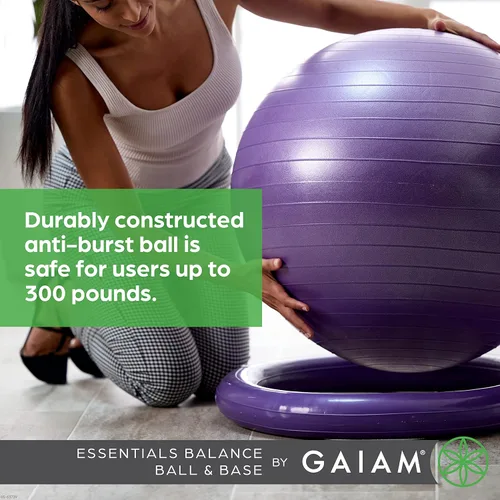 Miniatura 4 de Kit de pelota de equilibrio y base Gaiam Essentials, silla de pelota de yoga de 65 cm, pelota de ejercicio con base de anillo inflable