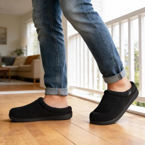 Miniatura 2 de RockDove Pantuflas de pana Ribco para hombre con espuma viscoelástica y suela interior y exterior