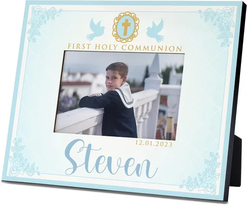 Miniatura 13 de Regalos de primera comunión para niños y niñas, marco de fotos personalizado de la primera comunión con nombre y fecha, 2 orientaciones para fotos