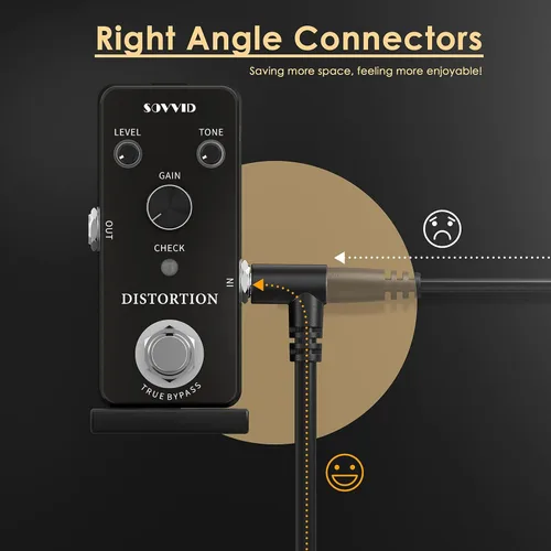 Miniatura 5 de Paquete de 3 cables de efecto de cable de parche de pedal de guitarra negro de 3 pulgadas, TS en ángulo recto de 1/4 pulgadas