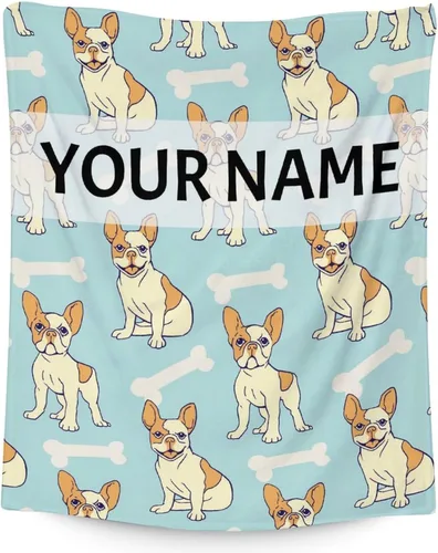 Miniatura 9 de Manta personalizada de bulldog francés con texto y nombre, 30 x 40 pulgadas, manta de franela suave, cálida, ligera y acogedora, regalo para amantes