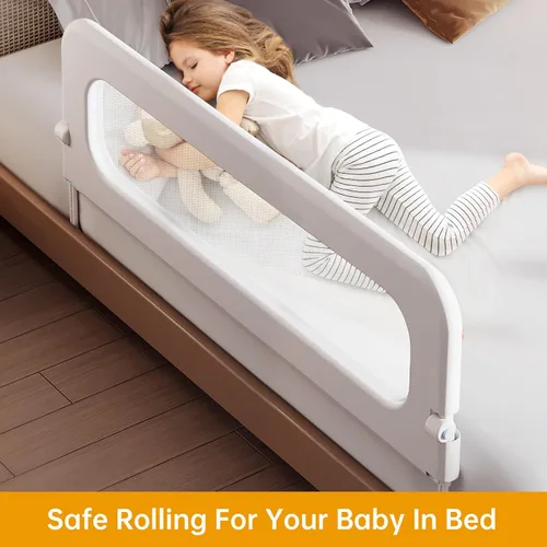 Miniatura 8 de Barandilla de protección para cama de bebé para niños pequeños, altura ajustable de 59 pulgadas, barandilla de cama abatible, barandilla lateral