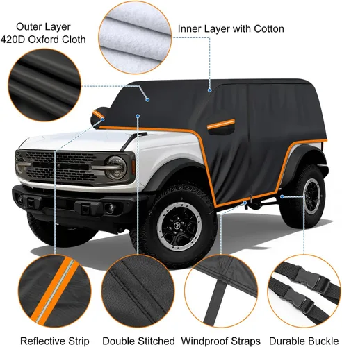 Miniatura 6 de Funda de coche para Ford Bronco de 2 puertas, 420D, funda impermeable para todo tipo de clima, sol, lluvia, UV, polvo, cubierta de cabina