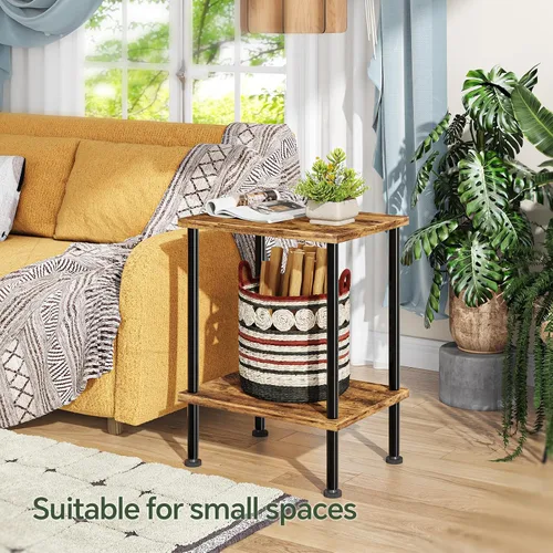 Miniatura 4 de Simple Trending Mesa auxiliar, mesa auxiliar pequeña para sala de estar, mesita de noche con estantes de almacenamiento de 2 niveles, marrón rústico