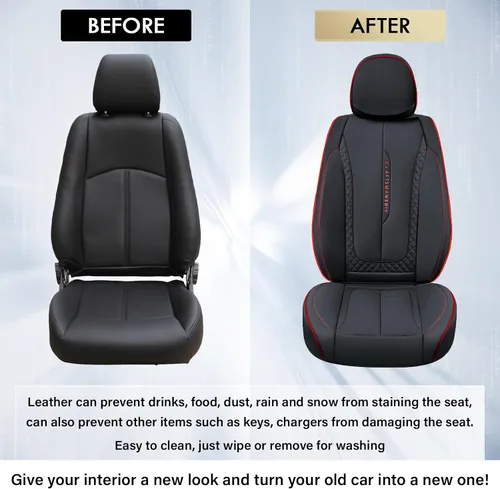 Miniatura 5 de Coverado Juego completo de fundas de asiento de automóvil, fundas rojas para asientos delanteros y traseros, de piel de napa impermeable, cojín