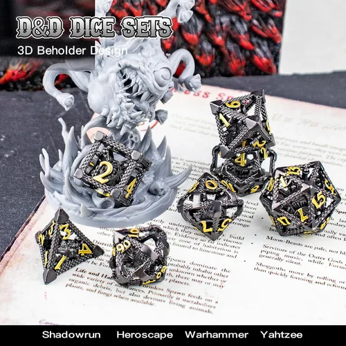 Miniatura 4 de Dados DND, HNCCESG Beholder'S Eye DND, juego de 7 piezas, dados de mazmorras y dragones para dados D&D, dados de metal monstruo ocular