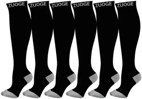 zuoge Paquete de 6 pares de calcetines de compresión, los mejores calcetines médicos, de enfermería, viajes y vuelo, para correr y fitness, 15-20