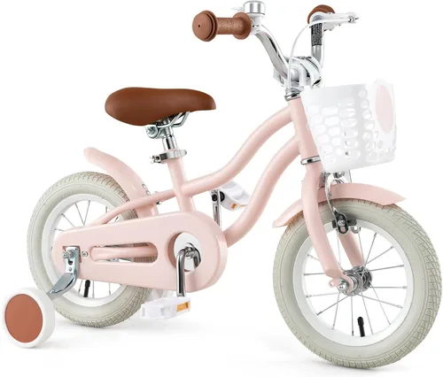 Miniatura 19 de COSTWAY Bicicleta para niños de 12, 14, 16, 18 pulgadas, bicicleta para niños con ruedas de entrenamiento, frenos de mano y posavasos, sillín