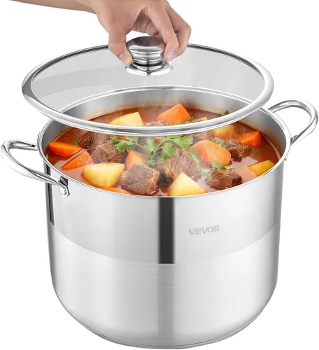 Miniatura 13 de VEVOR Olla de acero inoxidable, olla de acero inoxidable de 8 cuartos con tapa de vidrio, sin PFOA, sin PFAS, compatible con estufas de gas, cocinas