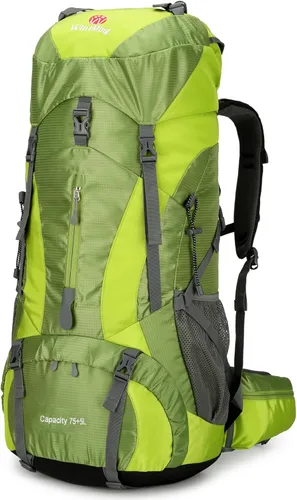Mochila de Senderismo de 75L con Cubierta para Lluvia Impermeable Mochila de Camping Almacén de Zapatos para Hombres y Mujeres, Sin Marco Verde