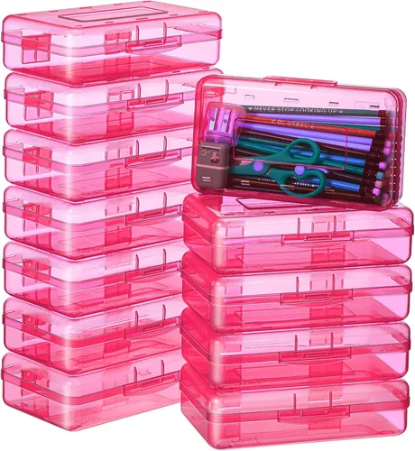 Miniatura 12 de Leelosp Paquete de 12 Cajas de Lápices Transparentes para Escuela a Granel Estuche de Lápices de Plástico con Tapa Caja de Almacenamiento