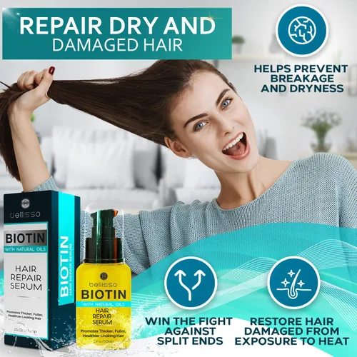 Miniatura 7 de BELLISSO Spray protector térmico de biotina para cabello con aceite de argán marroquí y biotina champú y acondicionador y suero de biotina